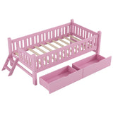 Wood Twin Size Platform Bed with Guardrail and 2 Drawers, Pink 58316824