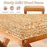 ZUN Amazon Shipping Ottoman Footstool Natural Seagrass Footrest Pouf Ottomans with X Wooden Legs 50171343