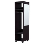 ZUN Black 3-Shelf Wardrobe with Mirror and Open Storage B062P227647