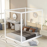 Queen Size Canopy Platform Bed with Support Legs,White WF293232AAK
