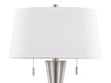 Jules 30.25" Contemporary Metal Table Lamp in Brushed Nickel with White Linen Shade and Built-In USB B202P224212