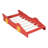 Twin Size Race Car-Shaped Platform Bed with Wheels,Red WF298789AAJ