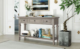 Classic Retro Style Console Table with Three Top Drawers and Open Style Bottom Shelf, Easy Assembly 35752405