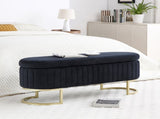 Storage Bench Bedroom Bench, Velvet Oval Upholstered End of Bed Bench with Golden Metal W1117P176446