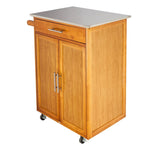 ZUN Moveable Kitchen Cart with Stainless Steel Table Top & One Drawer & One Cabinet Sapele 61792927