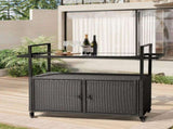 Outdoor Bar Cart Table, Large Wicker Island Rolling Cart, Wheeled Buffet Serving Cart with Glass Top 27563014