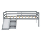 ZUN Twin Low Loft Bed with Slide, Ladder, Safety Guardrails, No Box Spring Needed,Grey 87862463