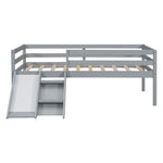 ZUN Twin Low Loft Bed with Slide, Ladder, Safety Guardrails, No Box Spring Needed,Grey W504P145268