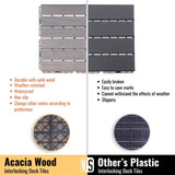 30 PCS Interlocking Deck Tiles Striped Pattern, 12" x 12" Square Light Gray Acacia Hardwood Outdoor 37935007