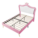 Full Size Upholstered Bed Frame with LED Lights,Modern Upholstered Princess Bed With Crown WF307962AAH