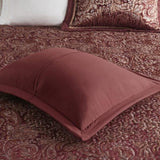 5 Piece Jacquard Bedspread Set with Throw Pillows Burgundy Queen B035129012
