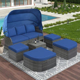 ZUN Outdoor Patio Furniture Set Daybed Sunbed with Retractable Canopy Conversation Set Wicker Furniture 37488265