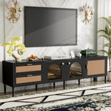 Rattan TV Stand with 3 Cabinets & 2 Drawers, Rattan-inspired Media Console Table for TVs up to 80'', N710P206015B
