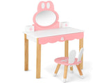 Kids Rabbit Vanity Table Set with Removable Shatter-Proof Mirror, Pink & White Makeup Desk with 69012468
