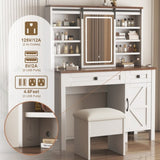 Farmhouse Makeup Vanity Desk with Sliding Mirror and Lights and Hairdryer holder and charging socket 11345631
