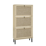 Rattan 3 Door Shoe Rack, Freestanding Modern Shoe Storage Cabinet, for Entryway W688P211253