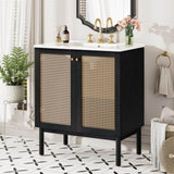 30-inch bathroom vanity crafted from natural materials, featuring handmade rattan doors and N729P285517B