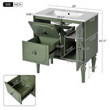 Retro Style 30'' Bathroom Vanity with Ceramic Sink Combo, Freestanding Single Vanity with 2 Drawers, N710P195635F