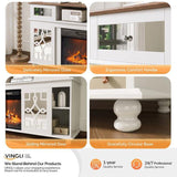 White Media Console with Mirror Doors - 60" TV Stand for 23" Fireplace, 2 Doors, 2 Drawers & 27312652