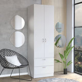 ZUN Vico 76" High Armoire Wardrove Closet with 2 Drawers, Double Door Cabinet , One Shelf and Hanging B200P188838