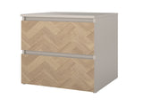 2 Drawer Herringbone Nightstand with Handle-Free Drawers, Soft Beige / Herringbone 26805359