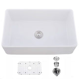 ZUN 33" L X 20" W Single Basin Ceramic Farmhouse Kitchen Sink with Basket Strainer JY3320