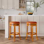 ZUN 30" Bar Stool, Natural Finish, Saddle Leather Seat B04660743