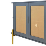 TREXM 2-Door Elegant Curved Dining Cabinet with Gold Trim and Woven Rattan Doors for Dining Room N715P172740G