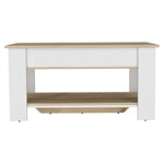 ZUN Austin Storage Table, One Extendable Table Shelf, Four Legs, Lower Shelf -Light Oak / White B07092025