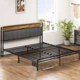 ZUN Queen Size Bed Frame Platform Bed Frame with Storage Drawers, USB Ports, LED Lights, W2889P205042