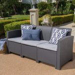 ZUN 67.7" Outdoor 3-Seater Faux Wicker Rattan Style Sofa with Water Resistant Cushions, Charcoal / Light 61312.00