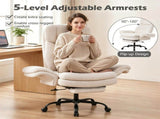 5-Level Flip-Up Armrest Ergonomic Office Chair with Retractable Footrest, Teddy Fleece Reclining 50465203