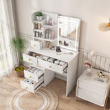 White dressing table, mirror and LED light, 5-drawer dressing table, movable and hidden mirror, W2700P297924