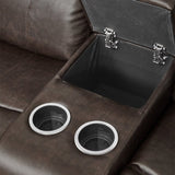 Double Glider Reclining Love Seat with Center Console Brown Faux Leather Upholstered Contemporary B011133253
