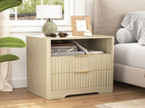 Nightstand with Charging Station, Smart Nightstand with Night Light,Bedside Tables with Storage W1321P399415