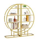 4 Tiers Home Office Open Bookshelf, Round Shape, Different Placement Ways, MDF Board, Gold Metal 70585705