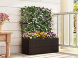 49" Brown PE Rattan Raised Garden Bed with Trellis Adjustable Foot Pads Outdoor Planter Box 00735475