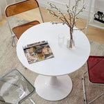 ZUN White Round Table, Modern Dining Table, MDF Top and Steel Base Tulip Round Kitchen Table, Mid W2641P192316