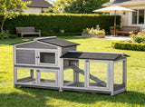 62 Inch Indoor Outdoor Wooden Rabbit Hutch with Wheels Run Box Slide-out Tray and Ramp 99886330
