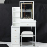 Small Size Left Bedside Cabinet Vanity Table Cushioned Stool, Touch Control Sliding LED Mirror, W936P226033