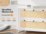 Wide Wooden Filing Cabinet, White Embossed Melamine Faced MDF with Rattan Panel, 2 35151237