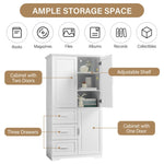 ZUN Tall and Wide Storage Cabinet with Doors for Bathroom/Office, Three Drawers, White WF299285AAK