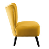 Unique Style Accent Chair Yellow Velvet Covering Button-Tufted Back Brown Finish Wood Legs Modern B01143829