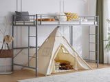 Twin Size Metal Loft Bed with Safety Guardrails & 2 Built-in Ladders, Loft Bunk Bed Frame for Teens 37867225