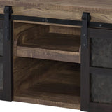 ZUN Rustic Oak and Black Coffee Table with Sliding Doors B062P181396