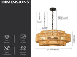 21.65" 2-Tier Black Paper Rope Chandelier, 6xE26 Max 60W Pendant Light with Adjustable Hanging Chain W6558P574568