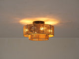 20" Double Tier Rope Caged Flush Mount Ceiling Fan with Light Kit ,With Remote W3596P460468