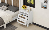 2-Drawer Farmhouse Wooden Nightstand Wooden Strip Decoration and Metal Handle, Wood Side Table WF530907AAK
