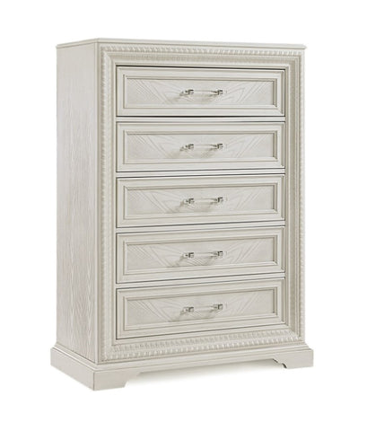 ZUN Beautiful Transitional Style 1pc 5-Drawer Chest Storage Drawers White Cream Finish Wooden Home B011P222477