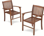 ZUN Patio Dining Chair Set of 2, Solid Wood Indoor Outdoor Furniture Brown W2640P207939